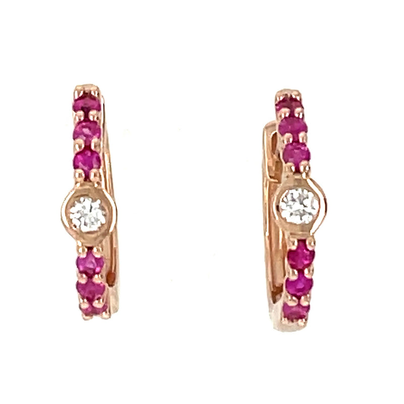 Pink saphire and Diamond Small Hoop Earrings