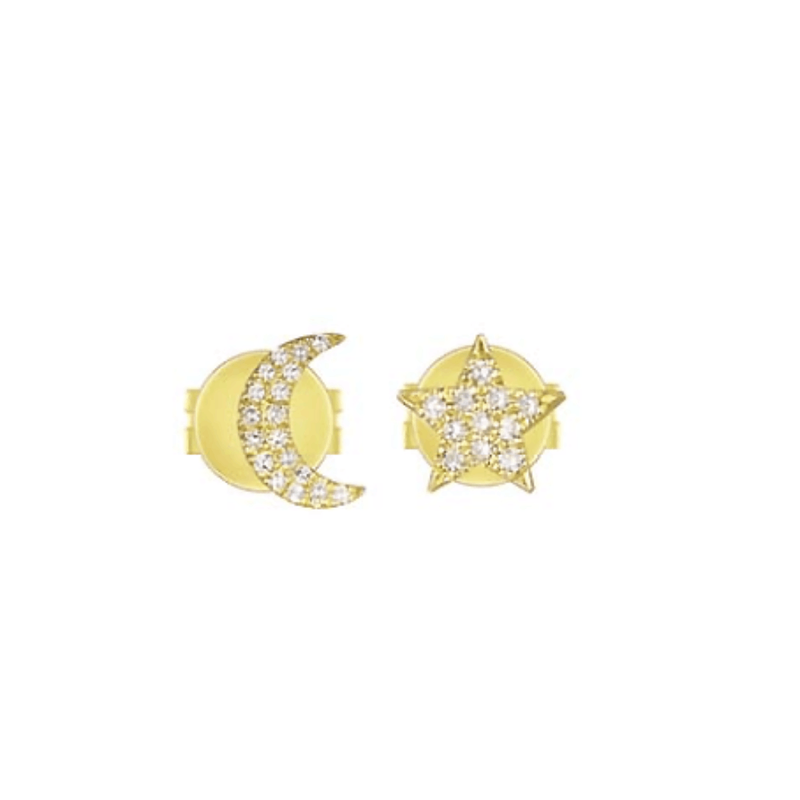 Moon and Star Diamond Studs